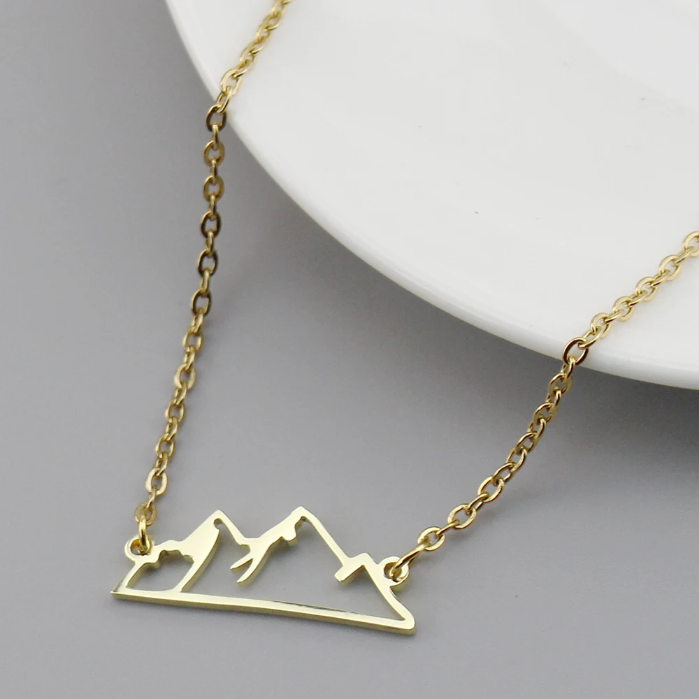 العصرية مجوهرات الذروة قلادة قلادة الذهب الأسود العتيقة اللون الجبال القلائد المختنق ربط وسلسلة جلدية للنساء