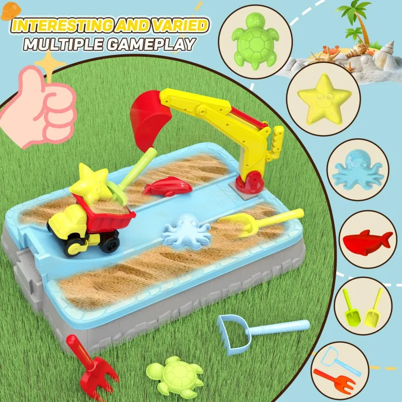 Conjunto de brinquedos de praia - Mesa de areia com veículos de construção, acessórios com cores aleatórias - De volta às aulas/Natal/Halloween