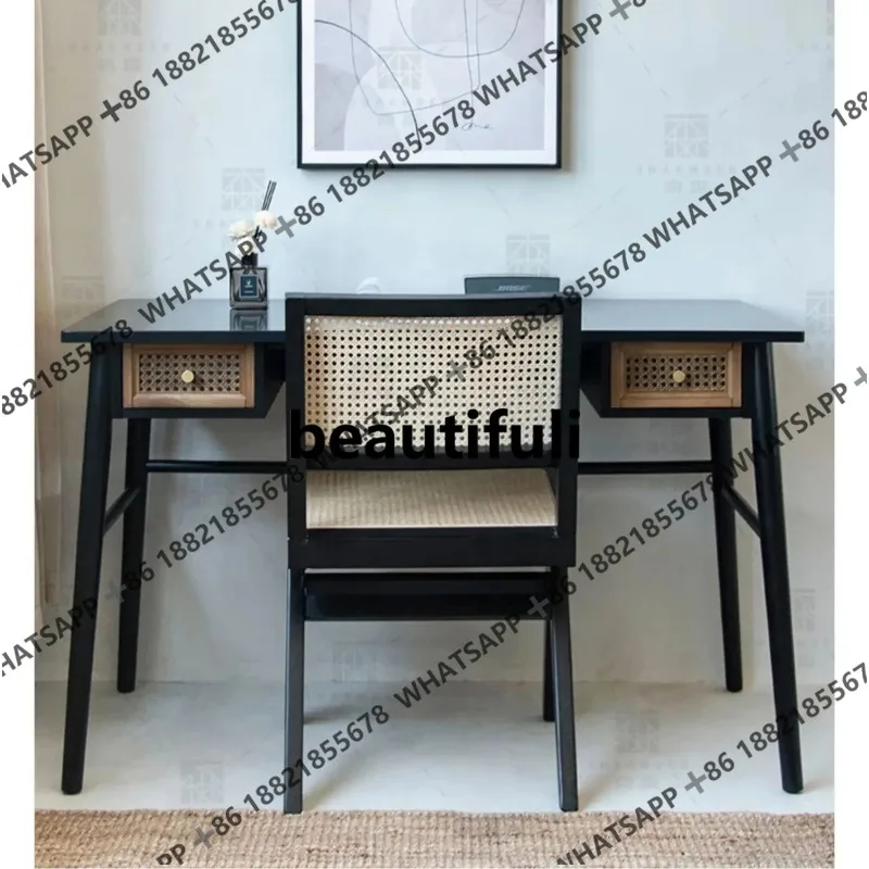 

R American simple black desk light luxury modern study bedroom one-word computer desk