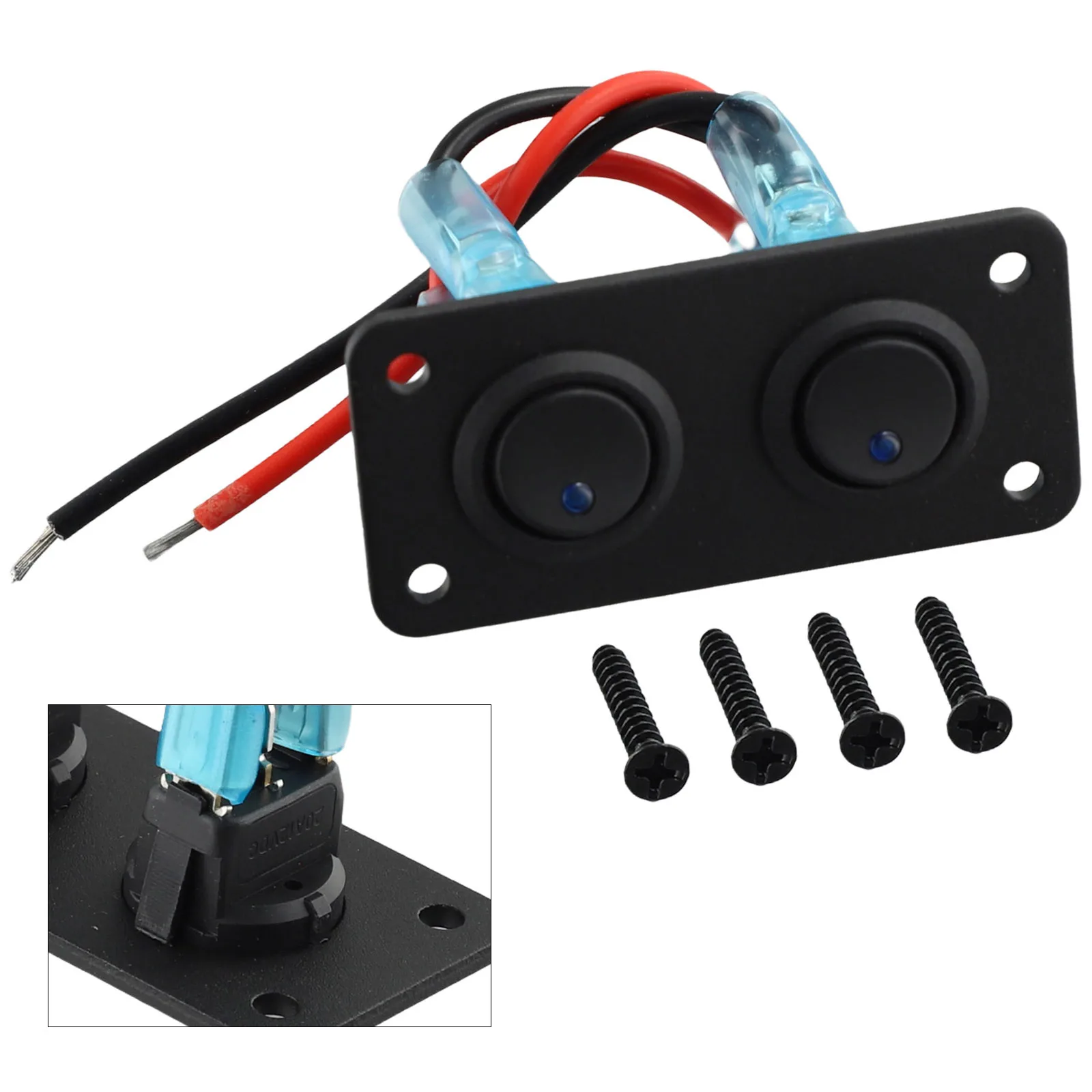 

Rocker Switch Switch Panel 72*40mm Accessories Black Parts 12-24V 2 Gang Replacement Vehicle W/ Screws Quality