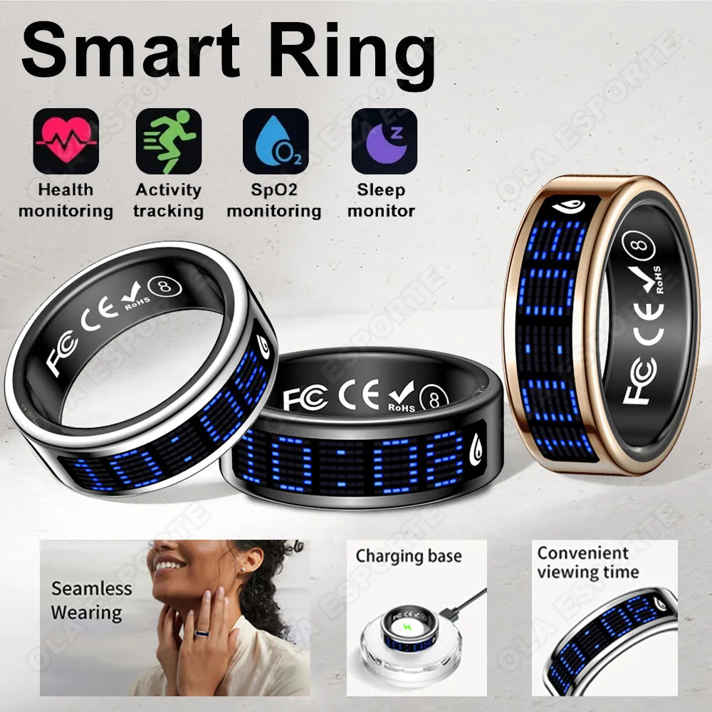 

Men Women Smart Ring 5ATM Waterproof Multiple Sports Modes Pedometer Fitness Rings Heart Rate Sleep Monitoring For Android IOS