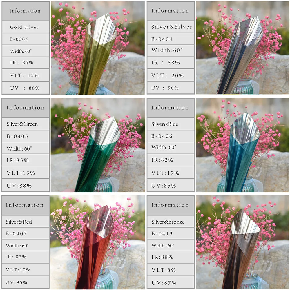 Dwersty One Way Daytime Privacy Window Film Reflective Mirror Heat Control UV BlockSelf Adhesive Removable for Home Office Glass