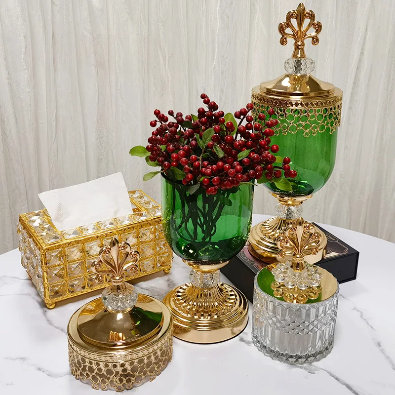 European-style Glass Storage Jar Vase Delicate Lid Decorative Bottle