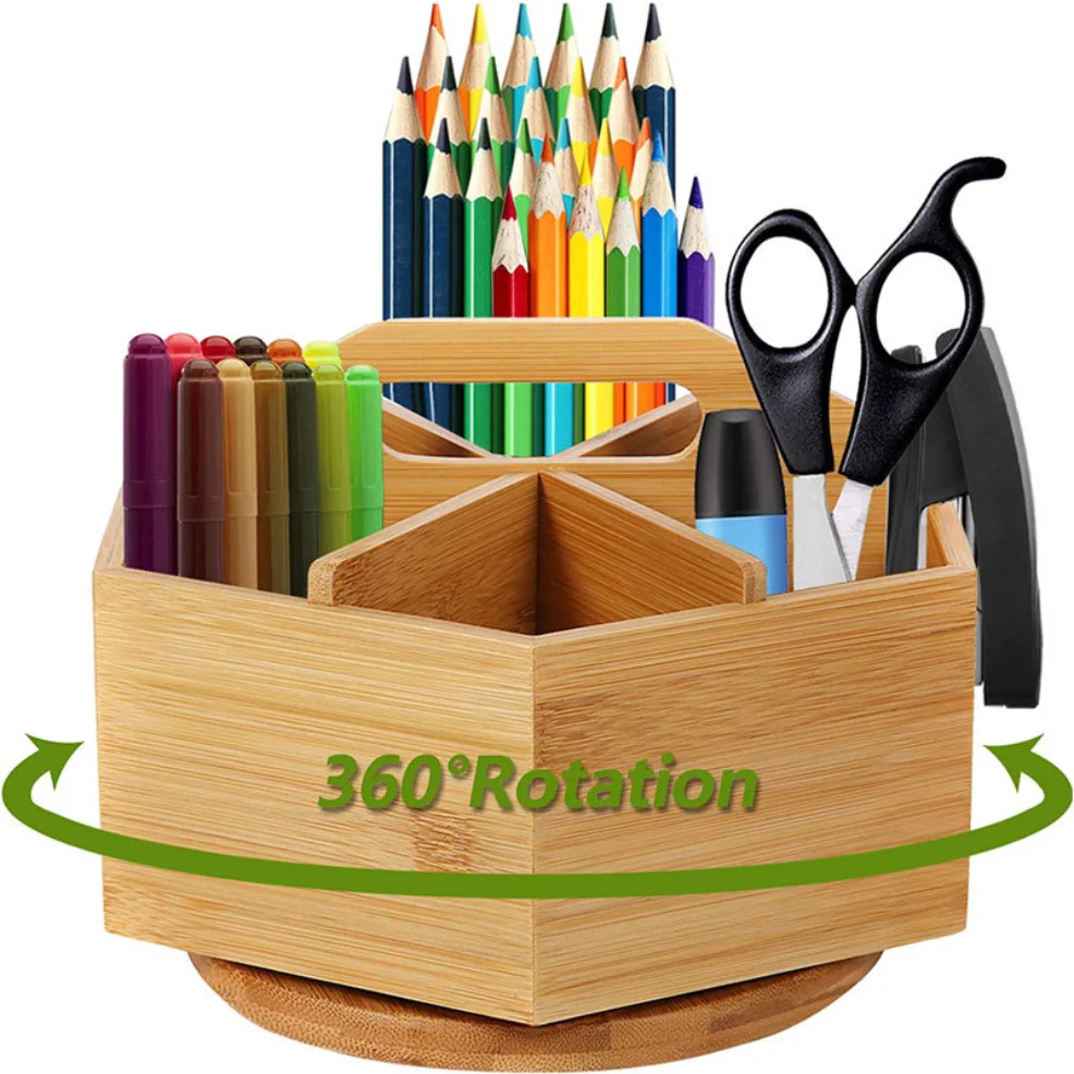 

Creative Multifunctional High-Appearance Rotating Pen Holder - Wooden Desktop Storage Box for Stationery & Cosmetics