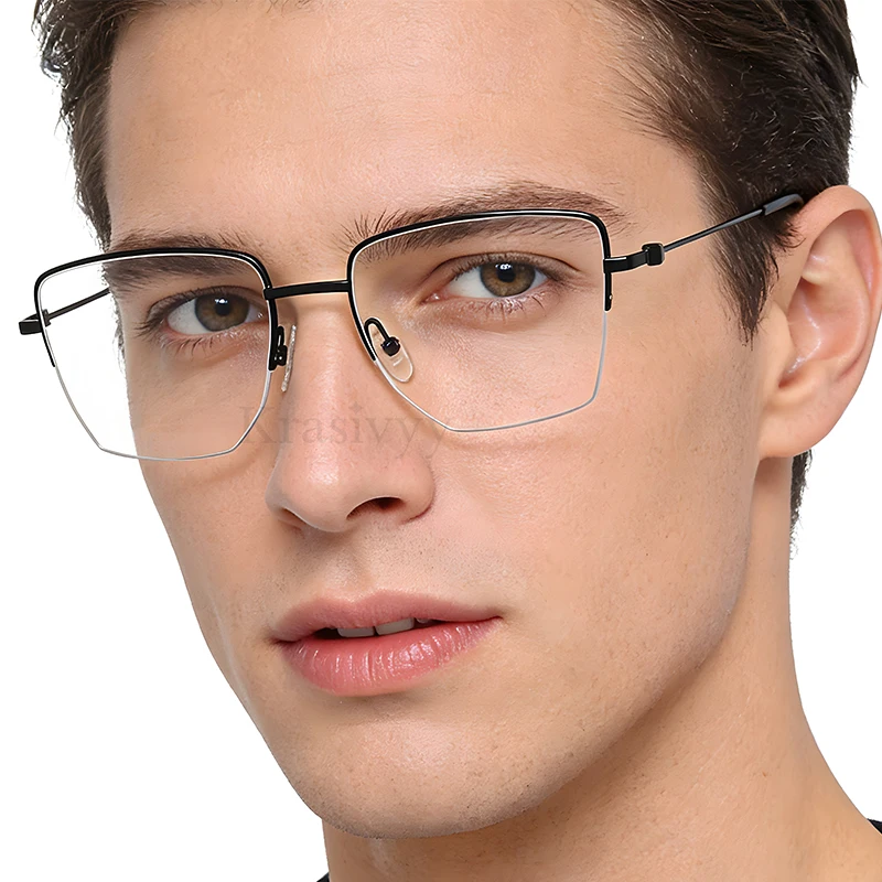 

Krasivyy Screwless Glasses Frame Men Titanium Square Ultralight Half-Rim Optical Eyeglasses Males Quality European Brand Eyewear