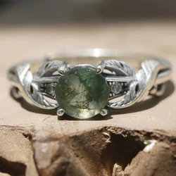 Original Refreshing New in Inlaid Light Green Ink Gems Rings for Women Silver Vintage Fresh Light Luxury Flower Fine Jewelry