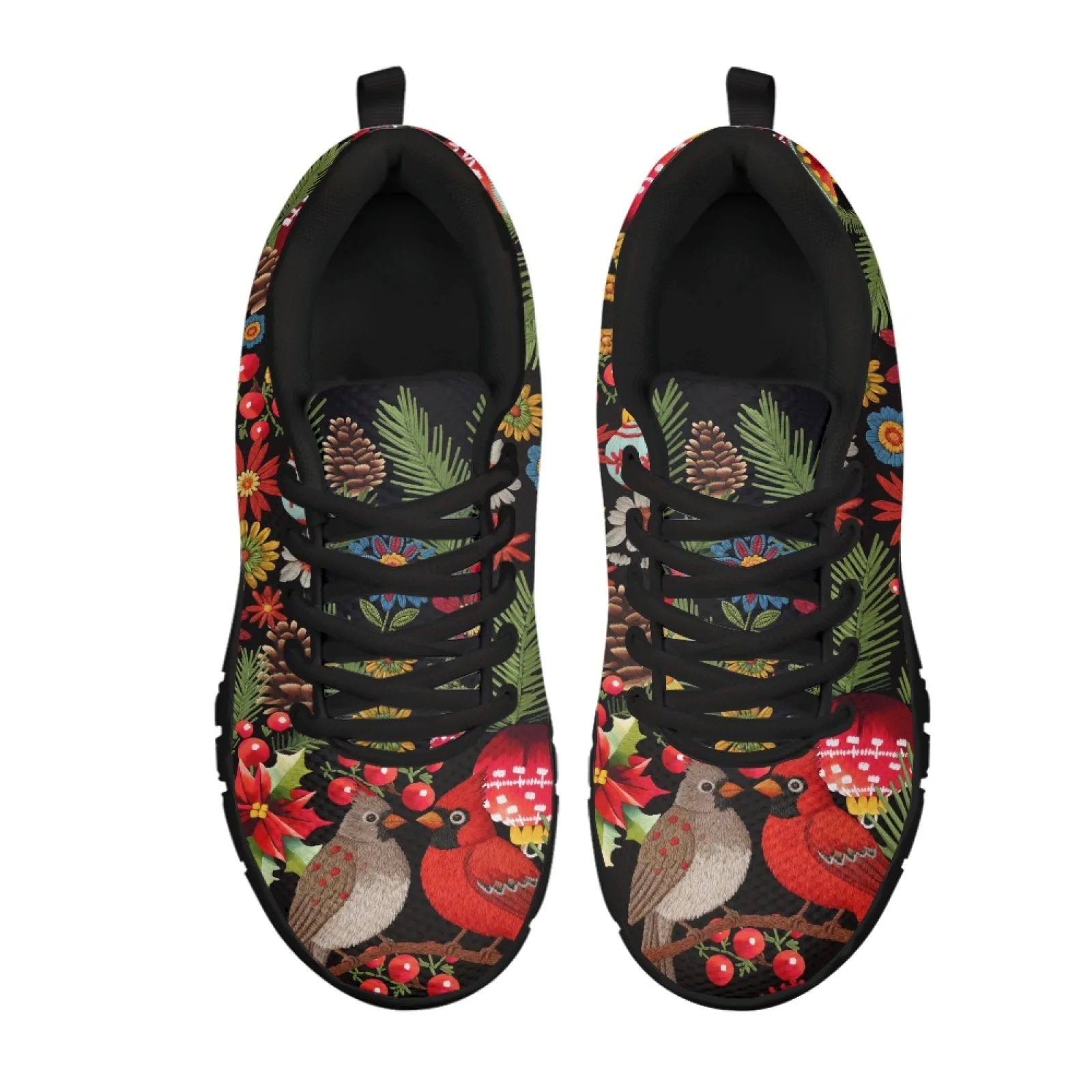 Coloranimal Christmas Cardinal Men Lightweight Breathable Work Shoes for Nurses Standing All Day Non Slip Running Sneakers