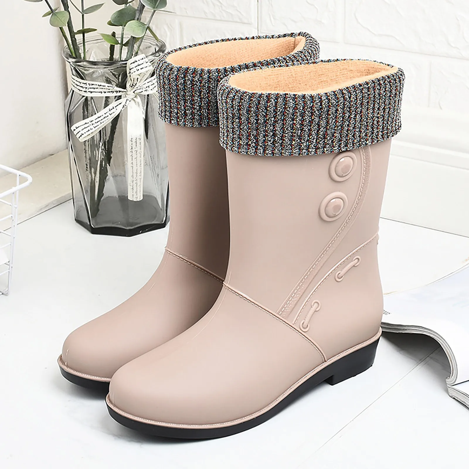 Women Rain Shoes Shoes Comfortable Light Ankle Rain Boots Frosted Outdoor Rain Boots Disposable Wading Boots