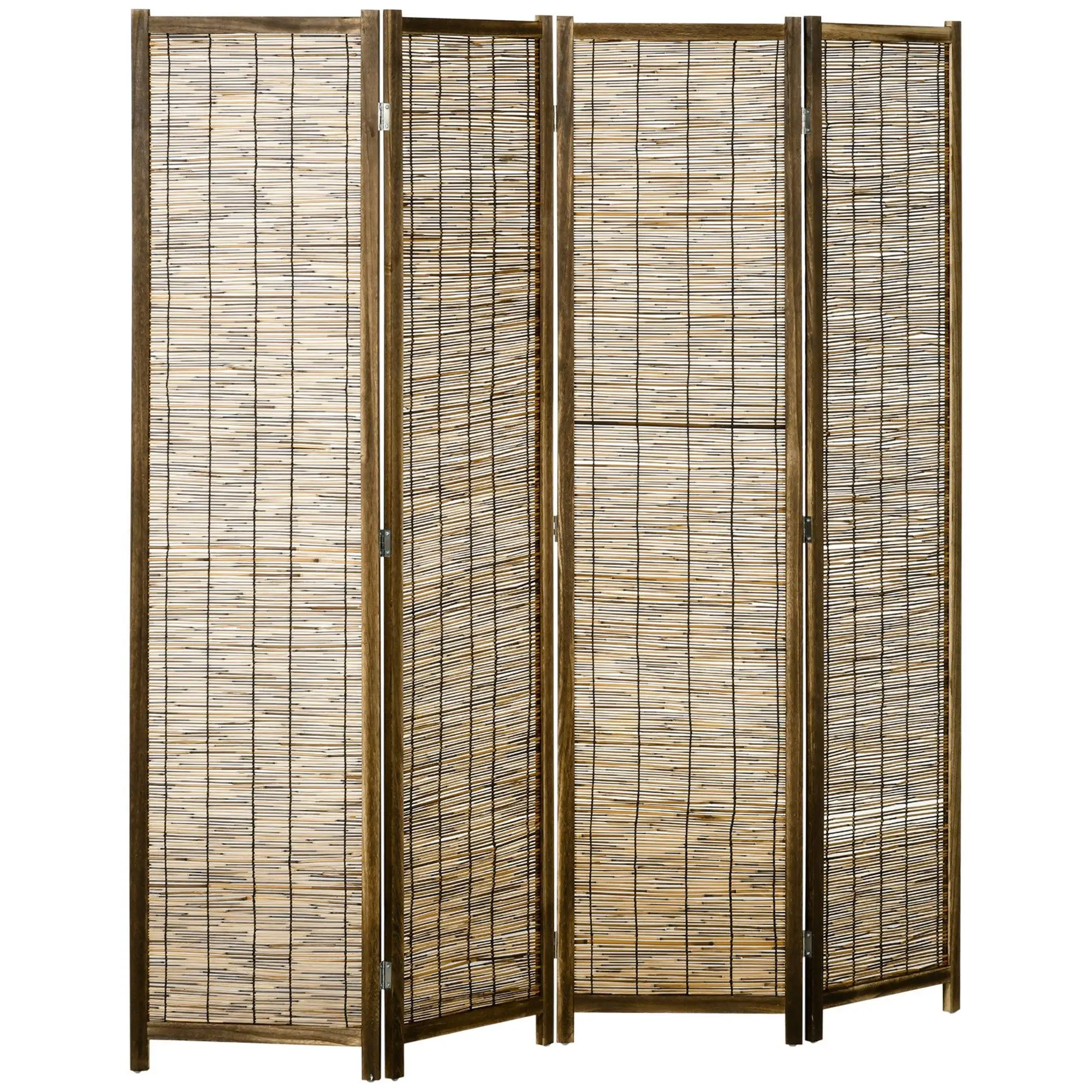 HOMCOM Paravent pliant à 4 panneaux en bois de paulownia et rotin 160x1,8x170cm