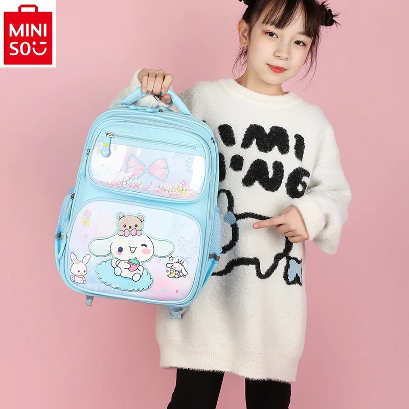 miniso-sanrio-cartoon-kuromi-large-capacity-load-reducing-spine-protection-children's-backpack-simple-sweet-and-cute