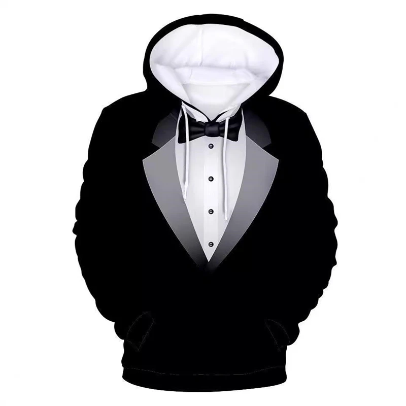 Realistic Tie Pattern Hoodies Fashion Trend Mens Autumn Long Sleeve 3D Suit Printed Hoodie Funny Casual Oversized Sweatshirts