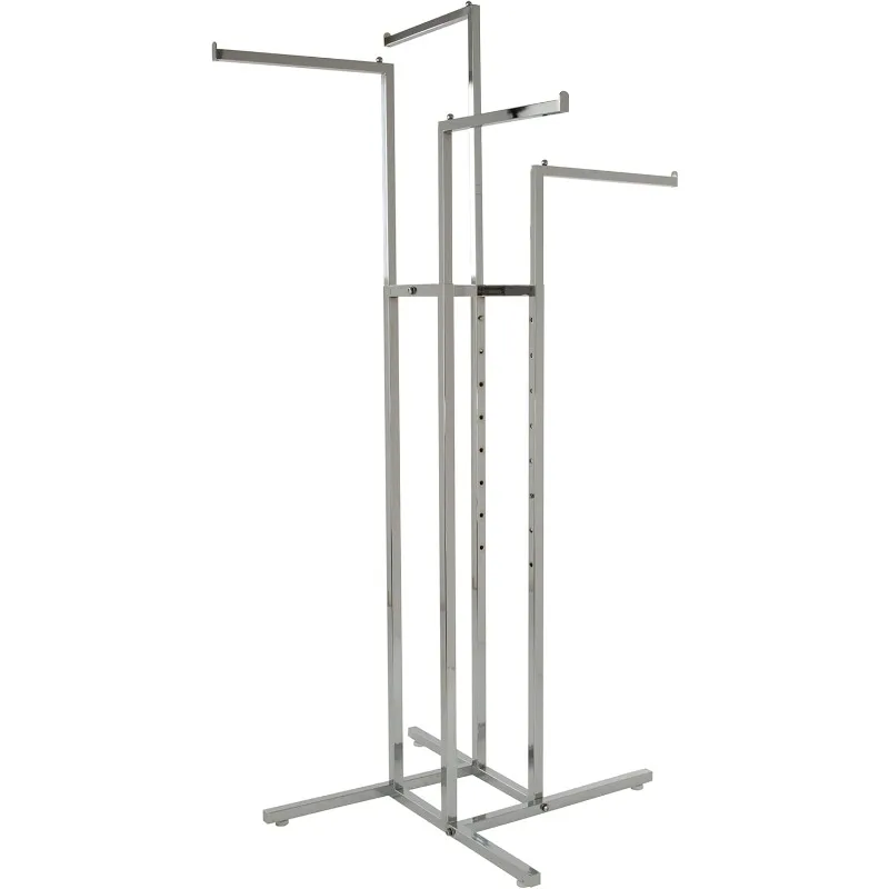 Heavy Duty 4 Way Clothing Rack, Adjustable Height Arms, Square Tubing, Perfect for Clothing Store Display