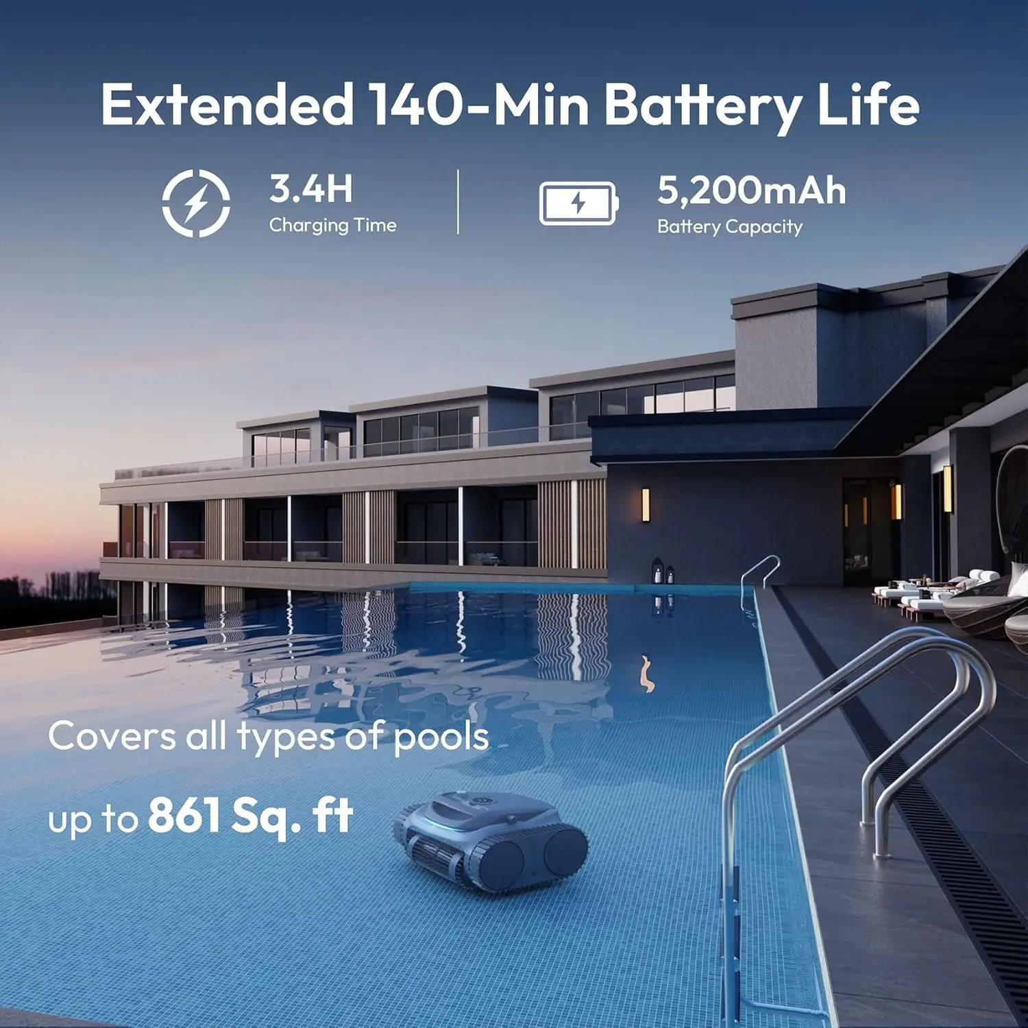 หุ่นยนต์ทําความสะอาดสระว่ายน้ําความจุ 10400mAh อายุการใช้งานแบตเตอรี่ยาวนาน 4L ความจุการกรองการนําทางอัจฉริยะ APP Control 3 โหมดการทําความสะอาด
