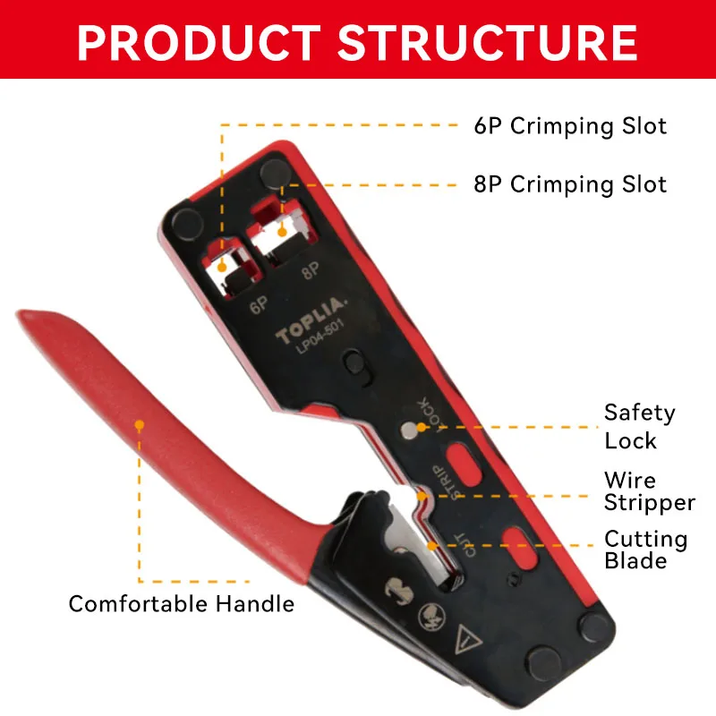 TOPLIA Vertical Network RJ45 Crimping Tool Kit Ethernet Crimp Tool Cable Crimper for RJ11/RJ12 Standard, RJ45 Pass Through