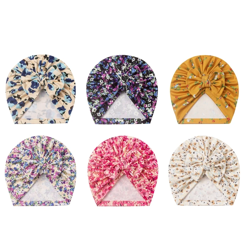 

Bowknot Turban Hat Floral Print Beanie Headwraps Baby Fetal Caps Newborn Hospital Hat for Baby Girls Infants Toddler G99C