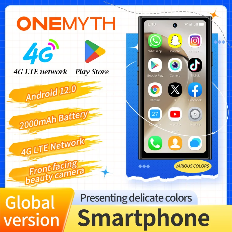 ONEMYTH S26 Pro Mini Phone 4-inch Android 12 | 4G Dual SIM Dual Standby | 2+16G/3+64G Optional | Play Store | 2000mAh