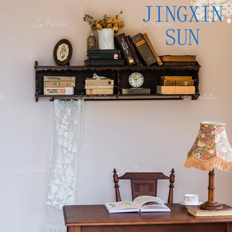 Retro wall-mounted storage rack medieval household cup dish rack study display display storage cabinet