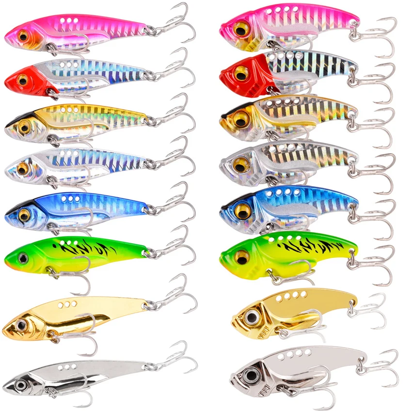 16 Pcs Metal VIB 7g-10g-15g Fishing Lure Set Vibration Spoon Spinner Lures Crankbait Bass Artificial Hard Bait Blade VIB Tackle