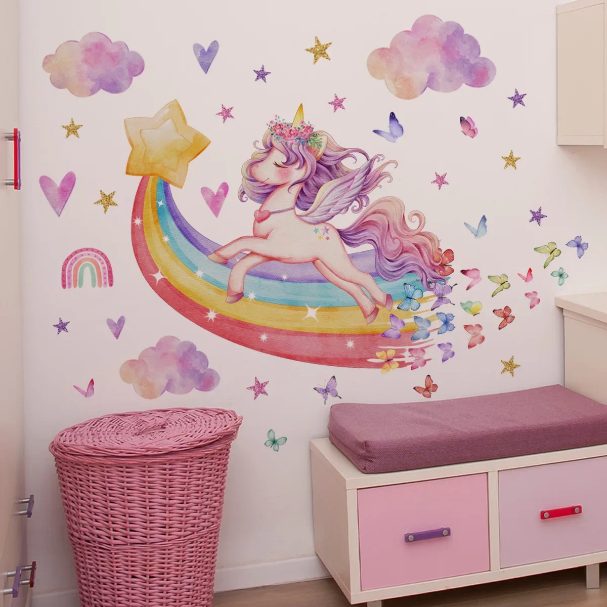 Unicorn Wall Stickers for Children Girl Wall Stickers Kids Room Pony Stickers for Wall Rainbow Unicorn Wallpaper for Bedroom