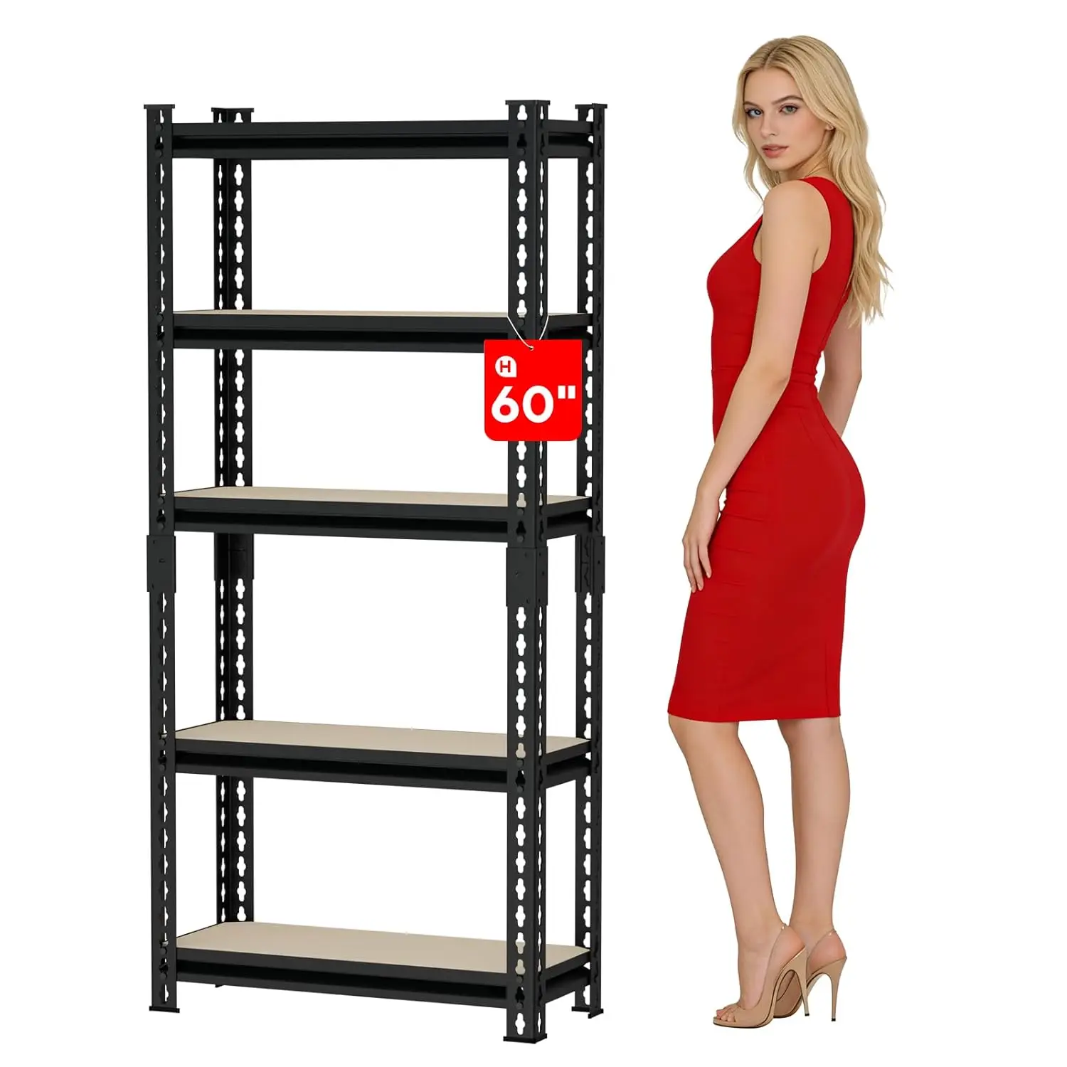 

Сверхпрочная 60-дюймовая (152 см) гаражная полка, 5-ярусная регулируемая металлическая стеллажная система, грузоподъемность 450 кг, для склада, на заказ