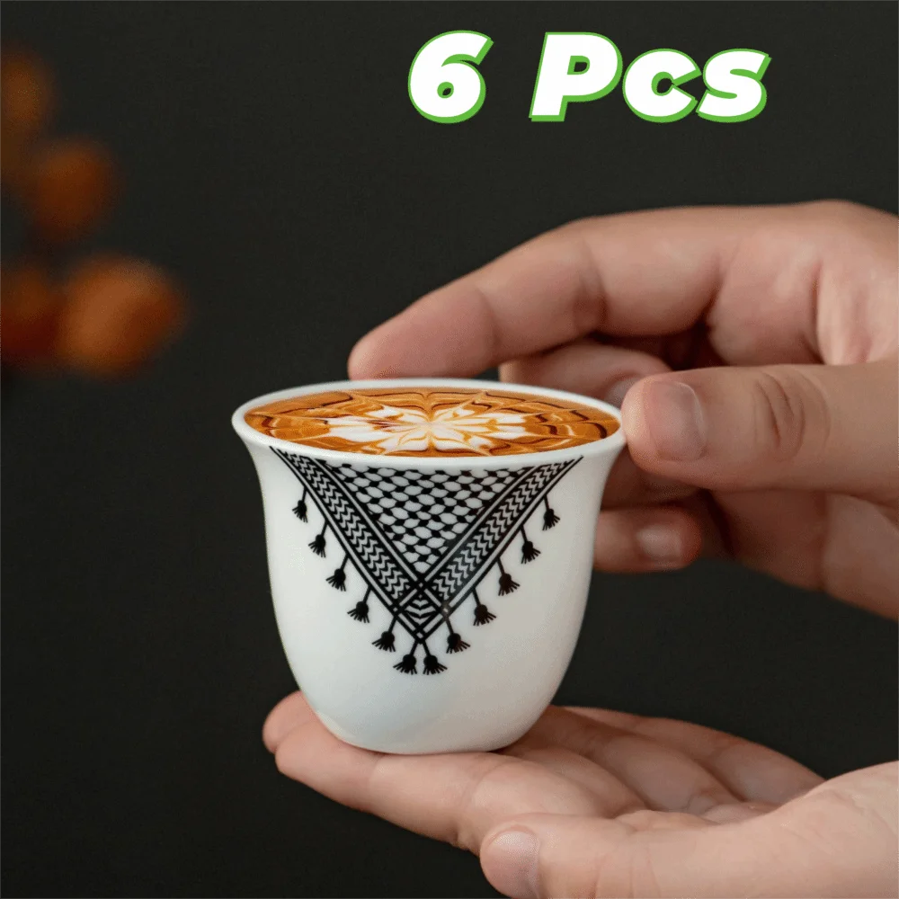 6 Piece Household Ceramic Turkish Coffee Cup 70 ML Middle Eastern Style Espresso Cup Mini Vintage Tea Cup Office