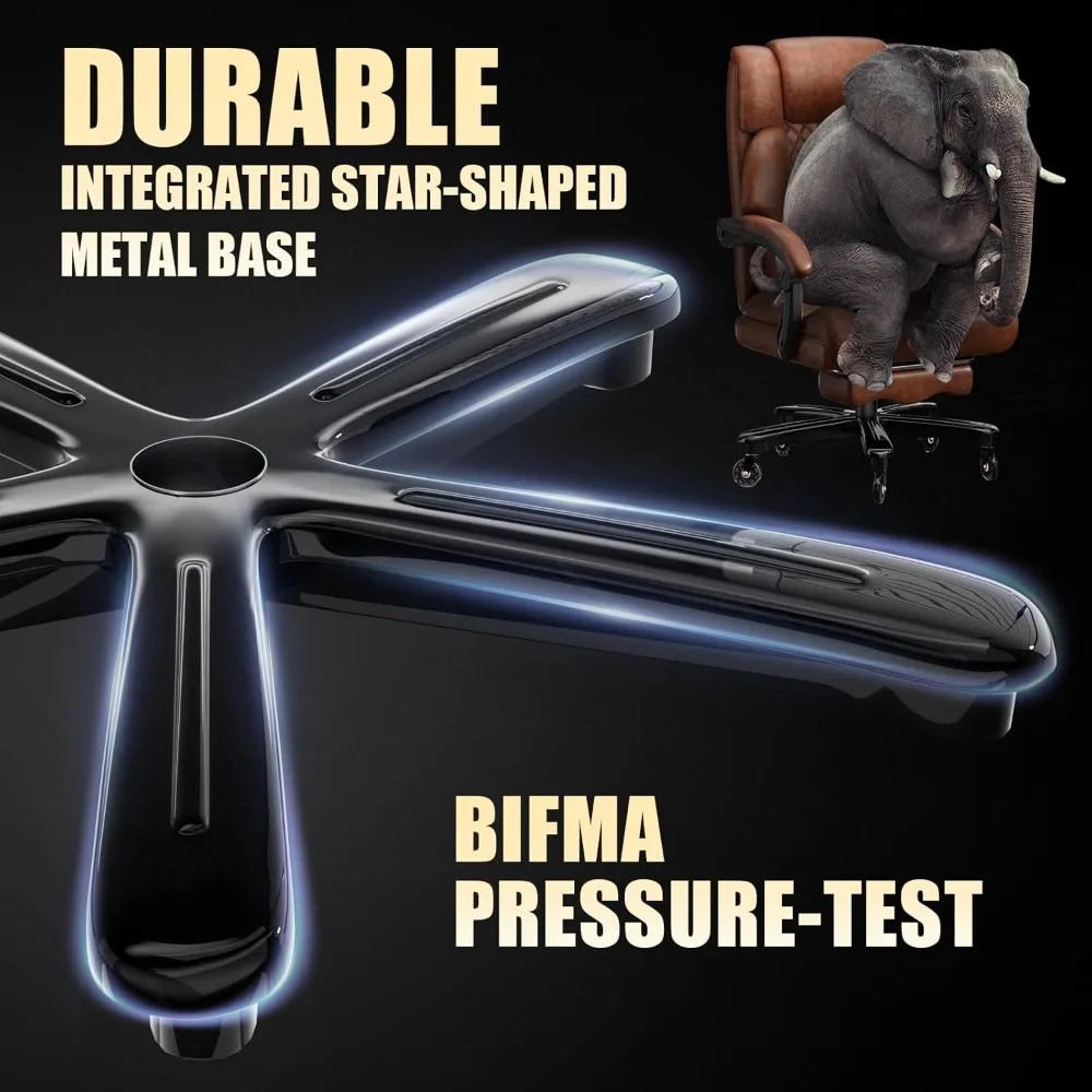 كرسي مكتب كبير وطويل التحمل بسعة 700 رطل مع قاعدة معدنية ومسند للقدمين وعجلات مطاطية هادئة، وظهر مريح عالي #6