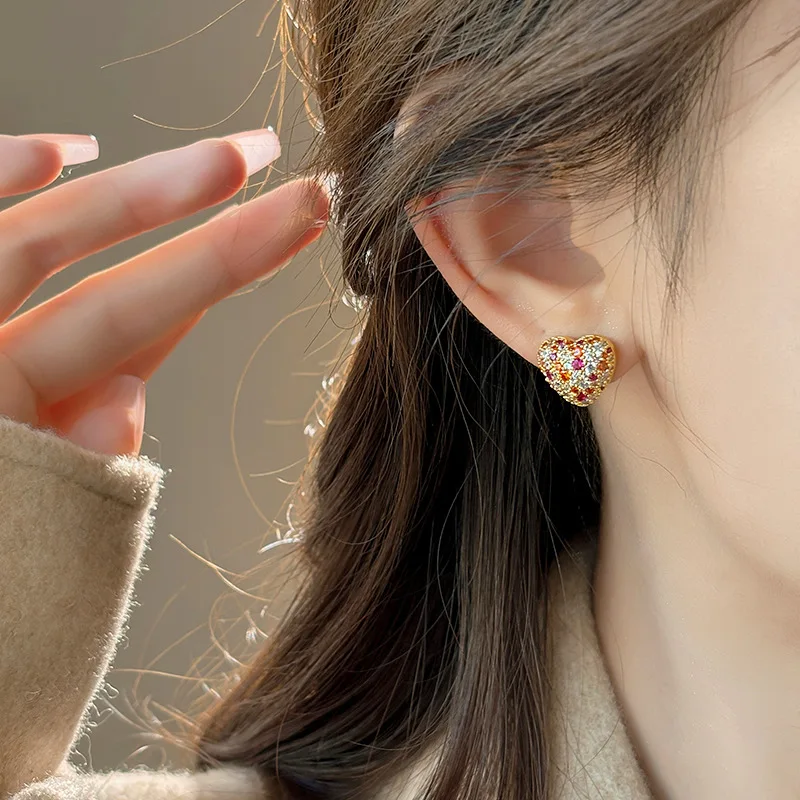 أقراط مرصعة بأحجار الراين الملونة الفاخر للنساء ، أقراط الزركون ، الأزياء الكورية ، اكسسوارات مجوهرات الزفاف