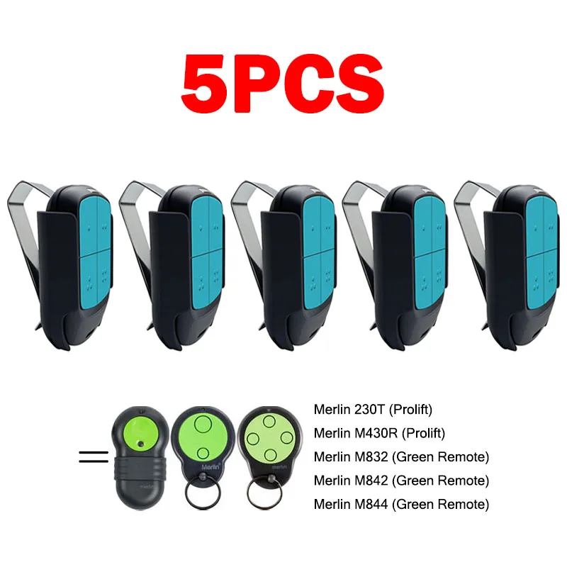 

5 шт. Merlin M842 M832 M844 пульт дистанционного управления для гаражных ворот, программирование с зажимом, пульт дистанционного управления для ворот, 433,92 МГц, подвижный код