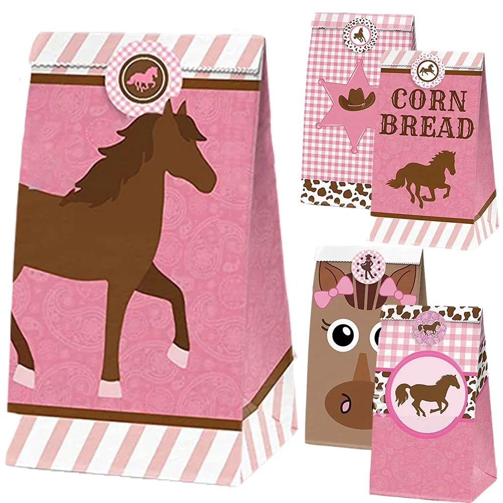 

12Pcs Cowgirl Party Decorations Favor Bags for Girls Birthday Decor Horse Paper Bag Last Rodeo Bachelorette Supplies