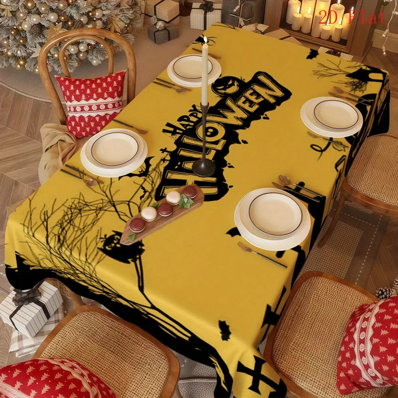 2D flat single piece rectangular tablecloth - Gothic black gold tablecloth, suitable for theme pie, using rectangular tablecloth
