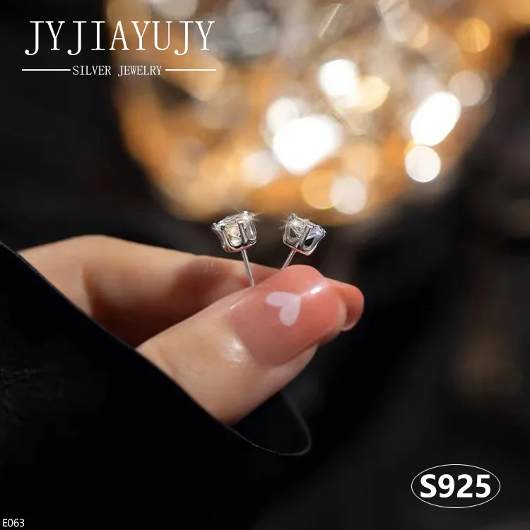 

JYJIAYUJY 100% Sterling Silver S925 Stud Earrings Six-jaw 3/4/5/6MM White Zircon 2 Colors Daily Hypoallergenic Jewelry Gift E063