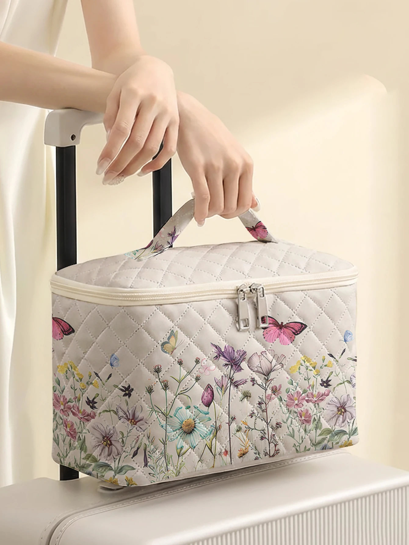 1 pièce, trousse de toilette de voyage portable avec motifs de papillons floraux, sac de rangement de voyage de grande capacité, trousse de maquillage mignonne et élégante