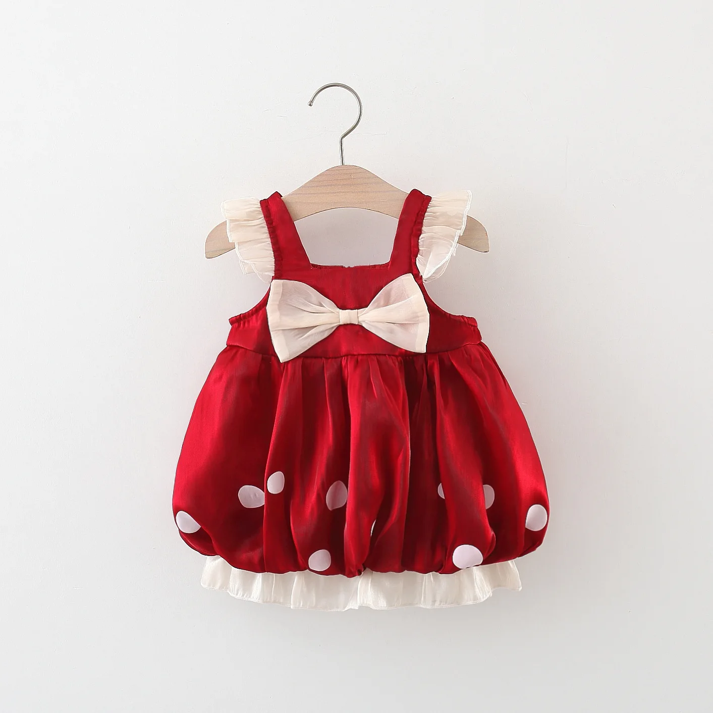 Summer Baby Girl Dress Girl Big Bow Hem Lace Small Flying Sleeves Hanging Strap Fluffy Dress Children\'s Dress