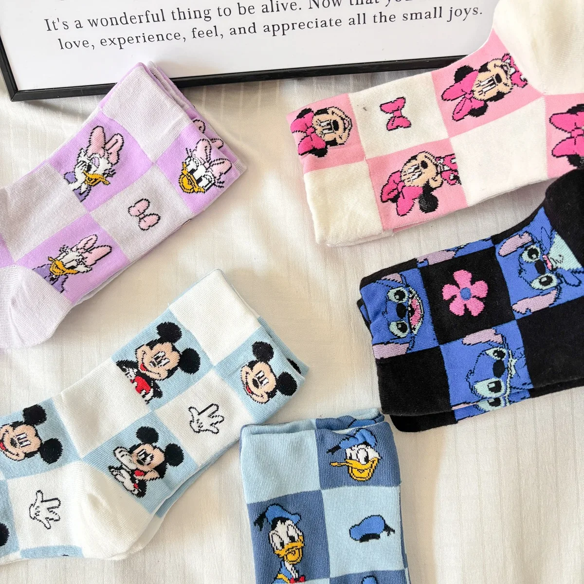 Kawaii Disney Socks Stitchs Mickey Mouse Donald Duck Cartoon Anime In tube Socks Soft Breathable Spring Autumn Sports Socks Gift