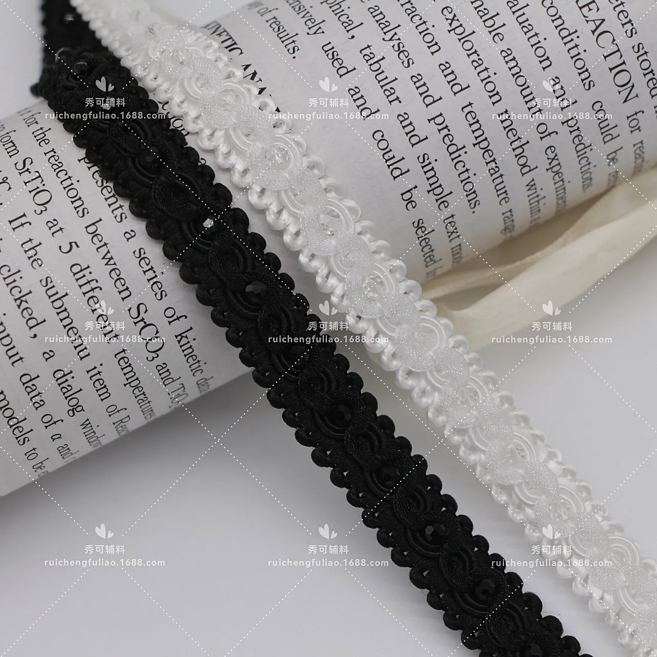 Black and White Handmade Beaded Crystal Ribbon Eight-character Lace Trim Coat Hair Accessories DIY Accessories