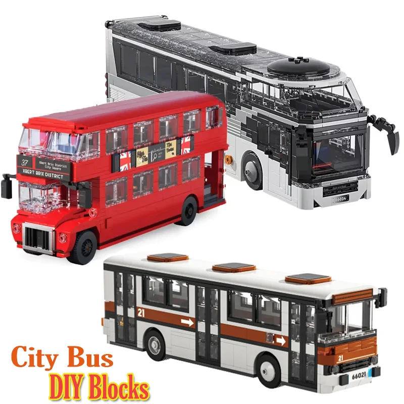 

Классическая модель уличного автобуса, строительные блоки, собранные двухэтажные автомобили для мальчиков, коллекция автомобилей, украшения, кирпичи MOC, игрушки, подарки
