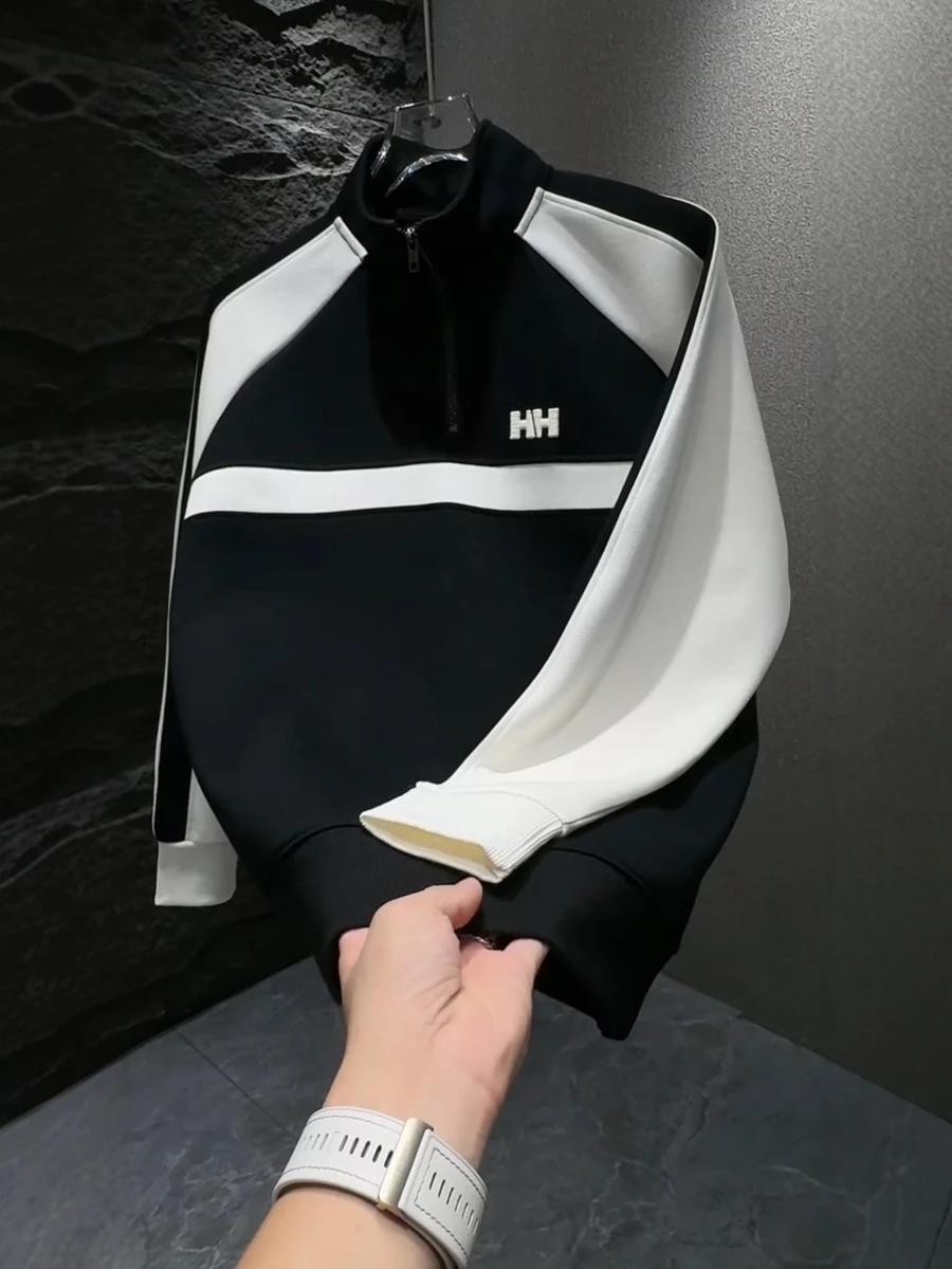 

Faionable Men's Sweatirt Long Sve Stand Collar f Zipper Patchwork Color Label Casual Comfortable Autumn Winter New ...