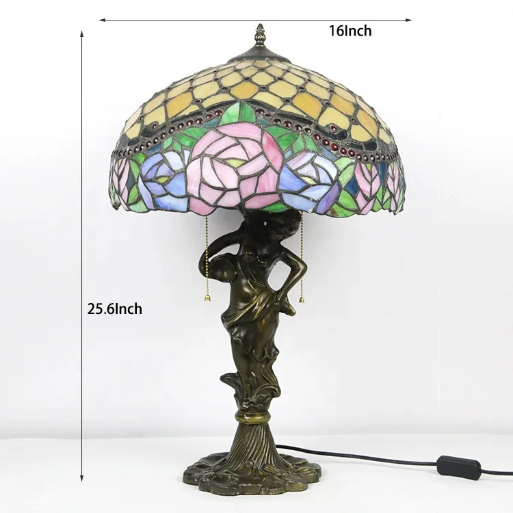 Luminária de Mesa de Vidro Colorido em Estilo Rosa Amarela de 16 Polegadas para Bar, Sala de Estar, Sala de Jantar, Quarto, Casa