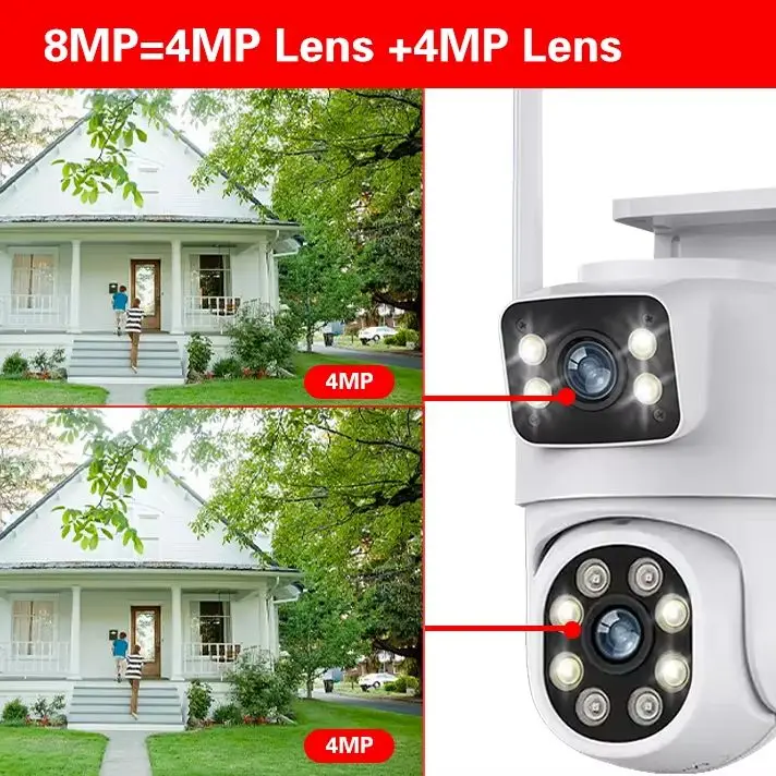 iCSee External 4K 8MP PTZ Wifi Camera Dual Lens Screen Auto Tracking Outdoor Security Protection CCTV Surveillance 4MP IP Camera