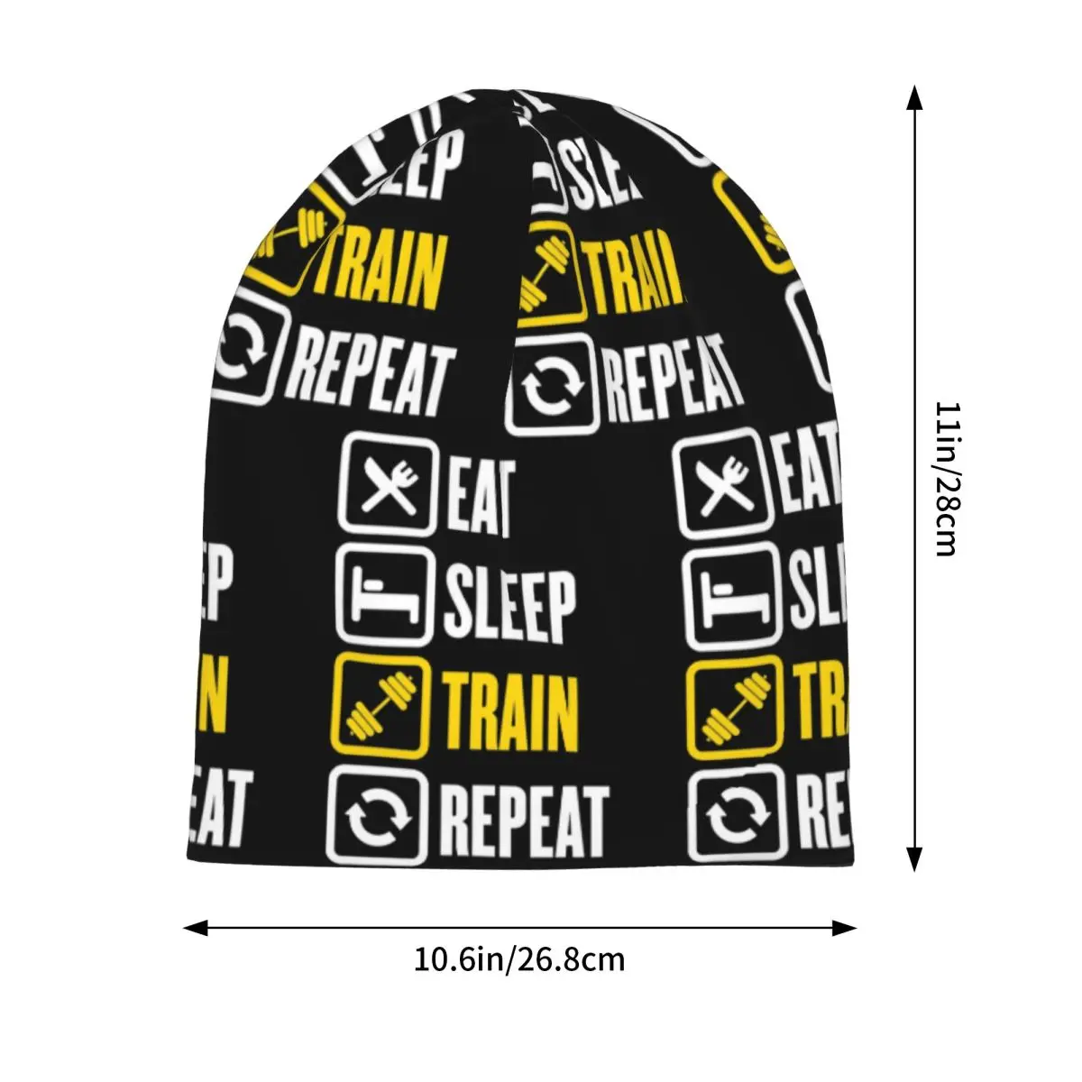 Eat Sleep Train Repeat Gym Motivational Quote Warm Knitted Cap Hip Hop Bonnet Hat Autumn Winter Outdoor Beanies Hats for Unisex