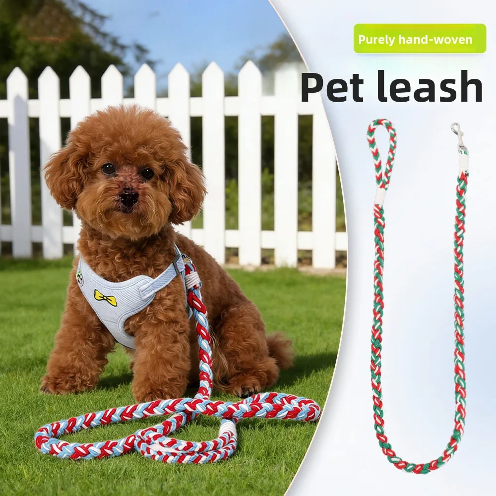 

Handwoven Cotton Dog Leash, Colorful Braided Pet Lead for Small & Medium Dogs, Durable Walking Rope