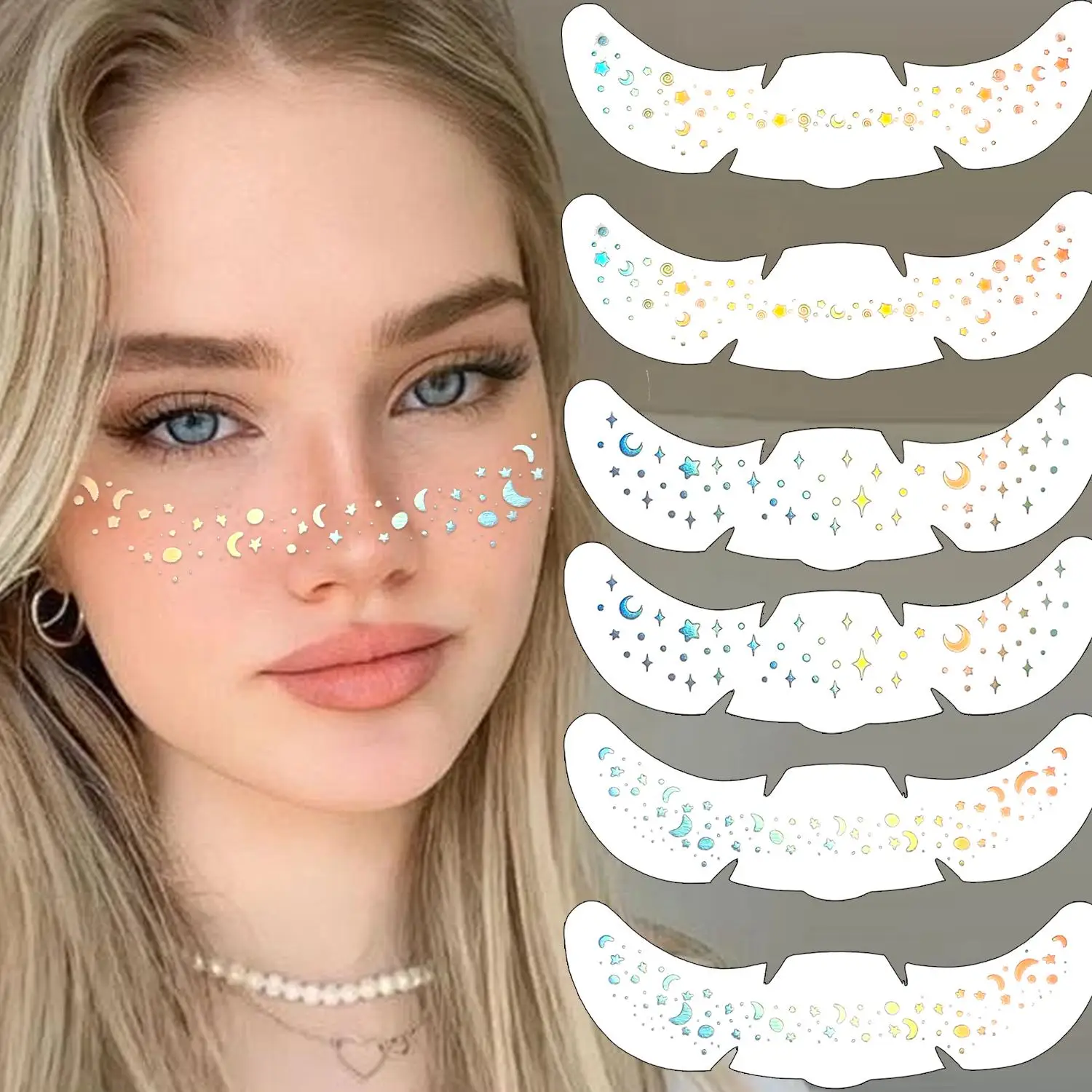 

Металлические золотисто-серебристые наклейки-имитация веснушек, голографические блестящие временные тату-наклейки, патчи для создания веснушек, макияж для лица