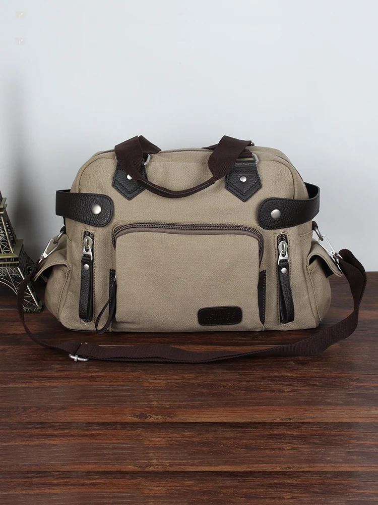 Casual Canvas Men's Crossbody Bag Large Capacity Commuter Bag Leisure Postal Worker Bag Travel Bag Single Shoulder Bag