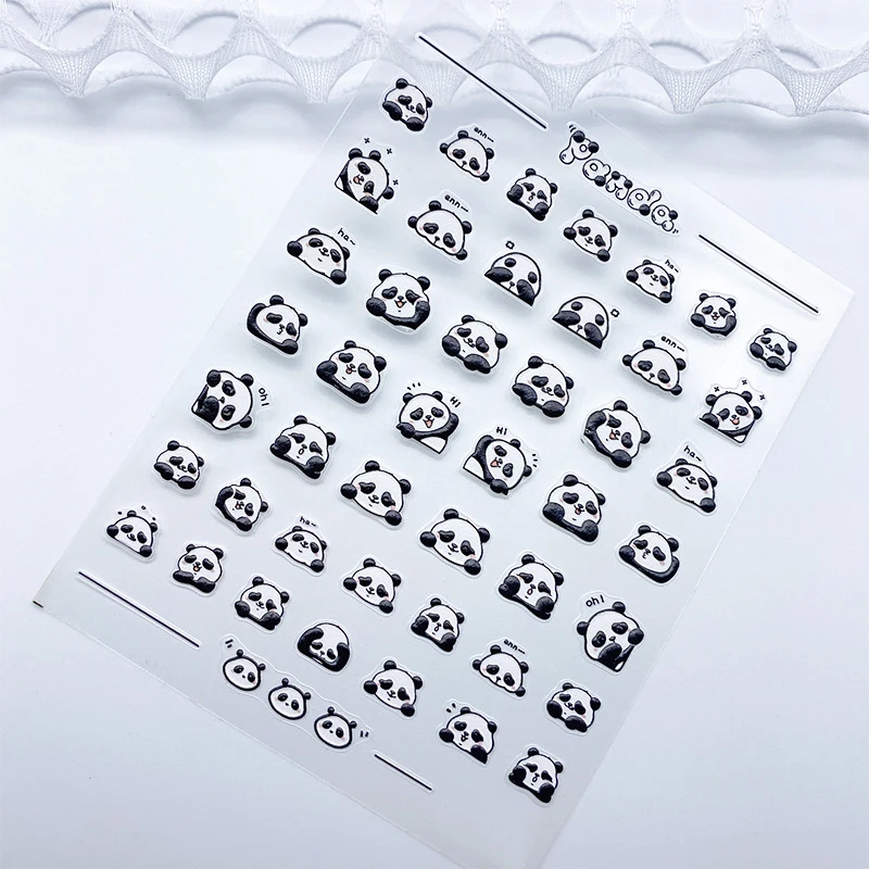 

RIZZNAIL Panda Lovely Embossed Decal Fashion Animal Nails Stickers Little Panda Lover Art Self Adhesive Amusing Art Accessories