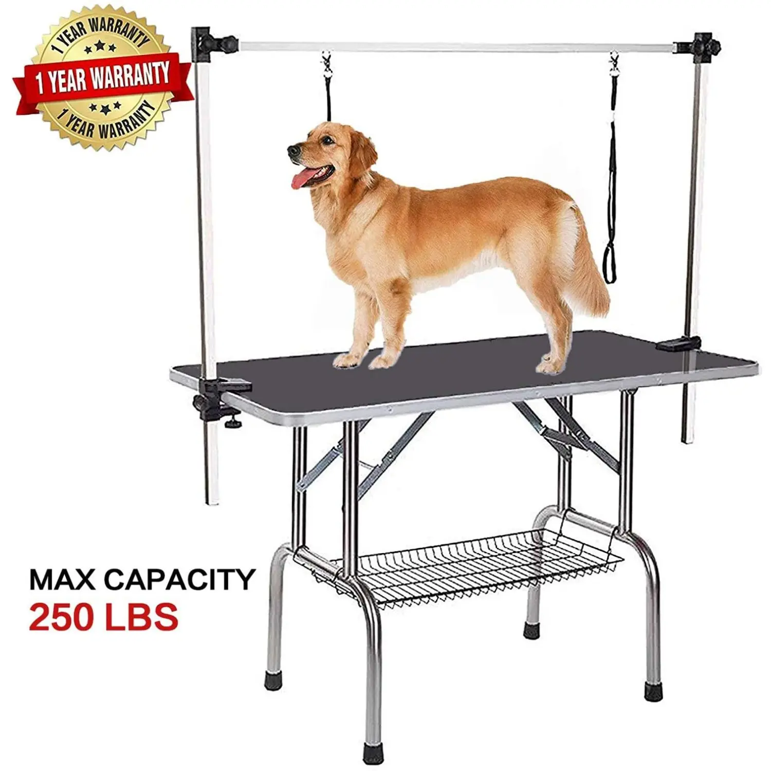 

Professional Dog Pet Grooming Table Large Adjustable Heavy Duty Portable w/Arm & Noose & Mesh Tray