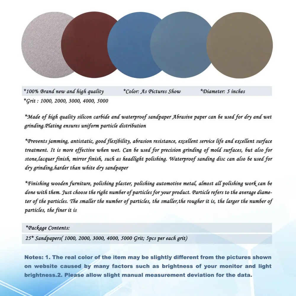 For For Sanwei 5 Inch Dry Wet Sanding Disc Aluminum Oxide Hook And Loop Paper For Woodworking Grinding Polishing Sander Tools
