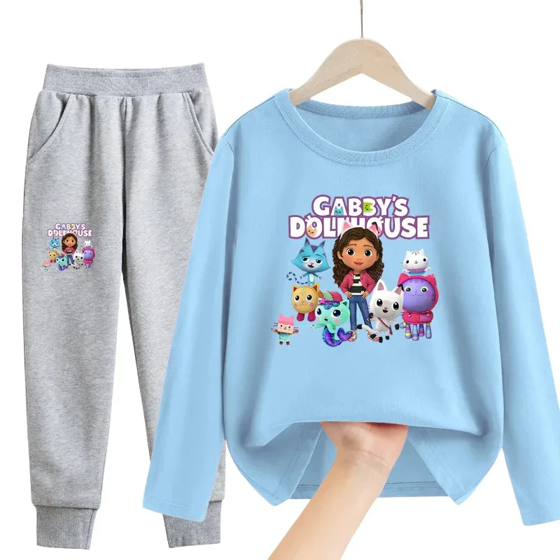 New Autumn Gabby's Dollhouse Set Baby Girls T shirt Pants sets Toddler Gabbys Cat-Tastic Girl Christmas Birthday Party Clothing