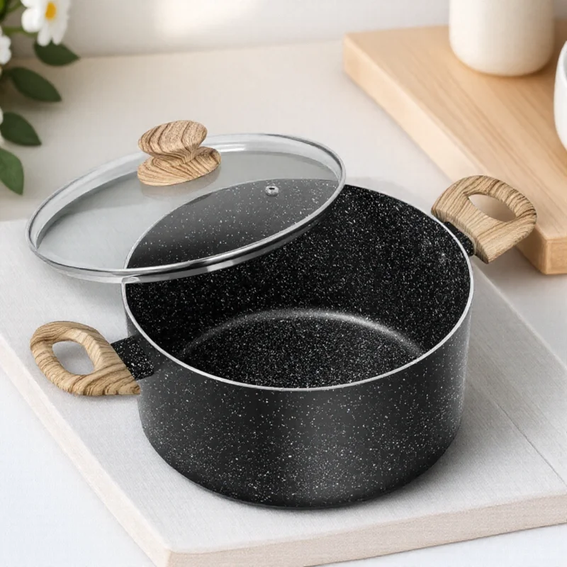 

5QT Cooking Pot Large Non Stick Induction Stock Pot with Lid All Stove Compatible 5 QT Aluminum Soup/Stew Pot Cookware