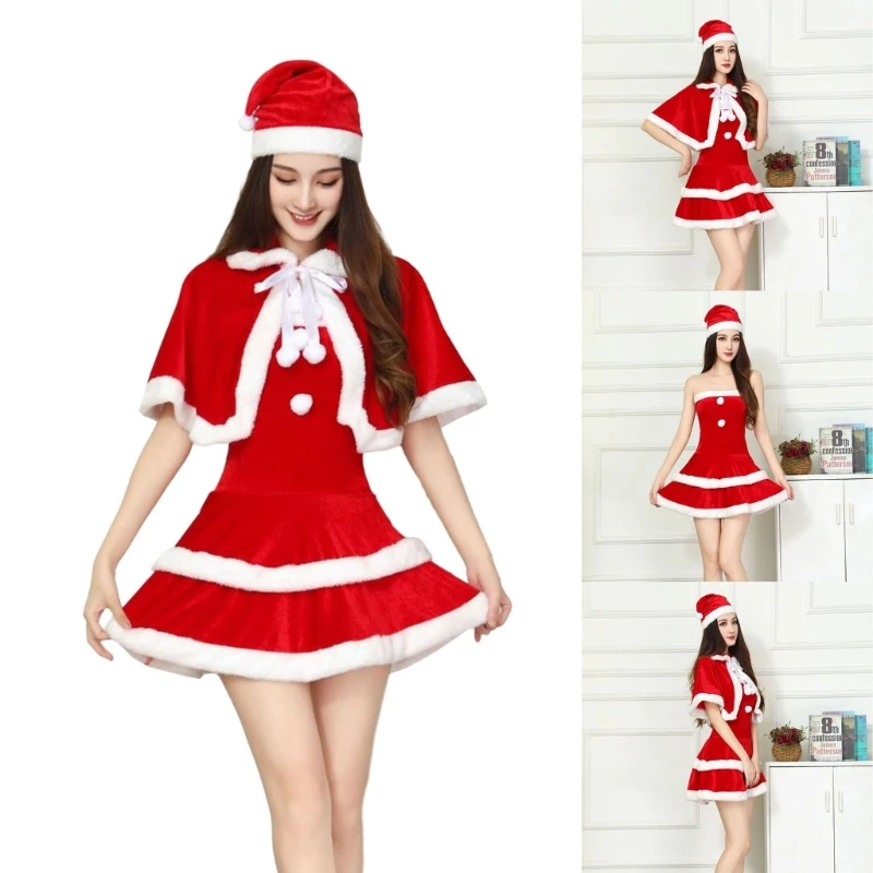 3-delige dames kerstmankostuum kerstkostuum kerst cosplay accessoires