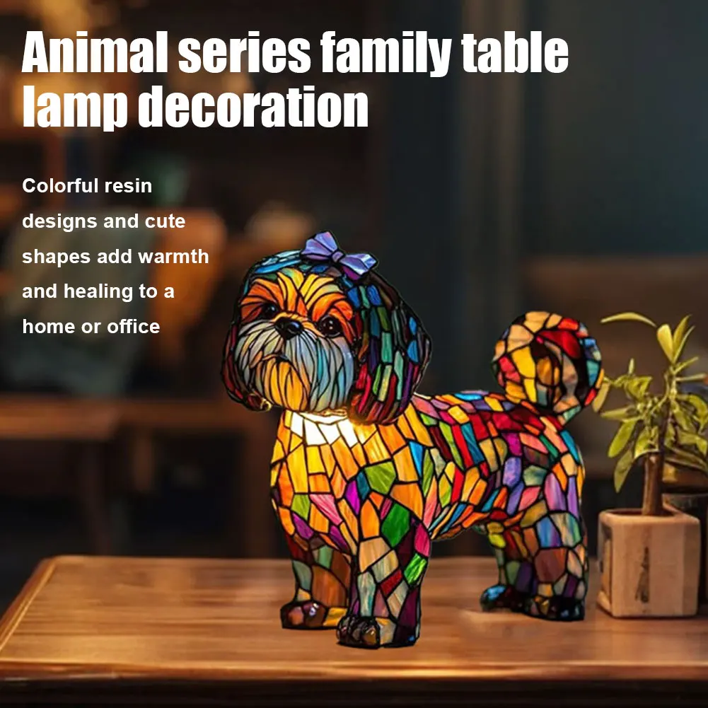 Luce notturna in resina con arte animale con bagliore ambientale caldo Serie di cani Luce notturna artistica Led a tema simpatico cane da compagnia per la decorazione domestica